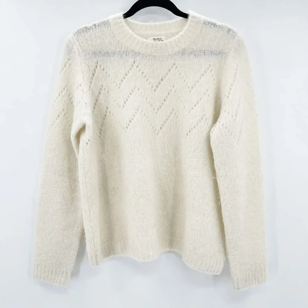 Hartford Crew Neck Sweater Women's Size 4 White Long‎ Sleeve Chevron Pullover